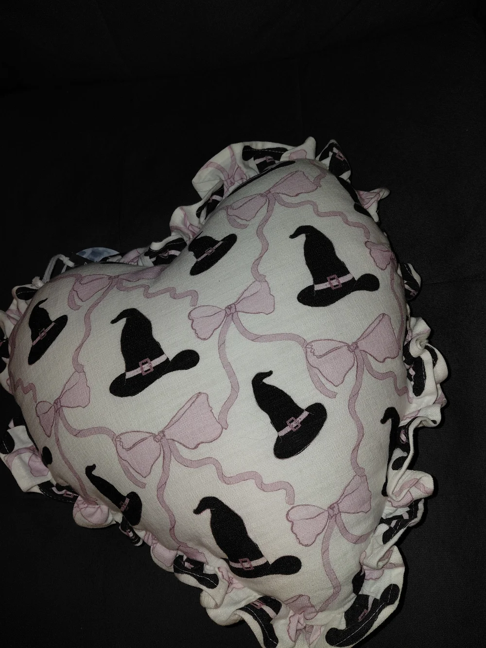 Heart Shaped Witch Hat Print Pillow - Pink & Black